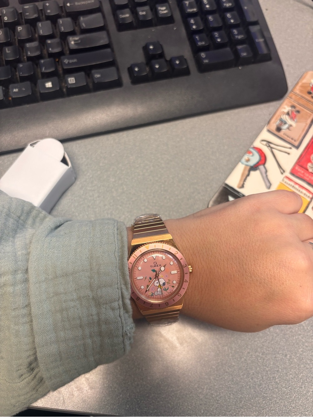 Timex Rose Gold Tone Watch with Pink Snoopy Floral Dial - Picture 3 of 3